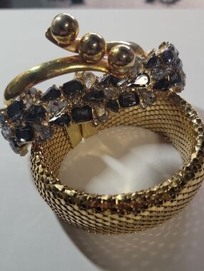 Gold Tone Crystal Mesh Cuff Bracelet - Women Jewelry Lot